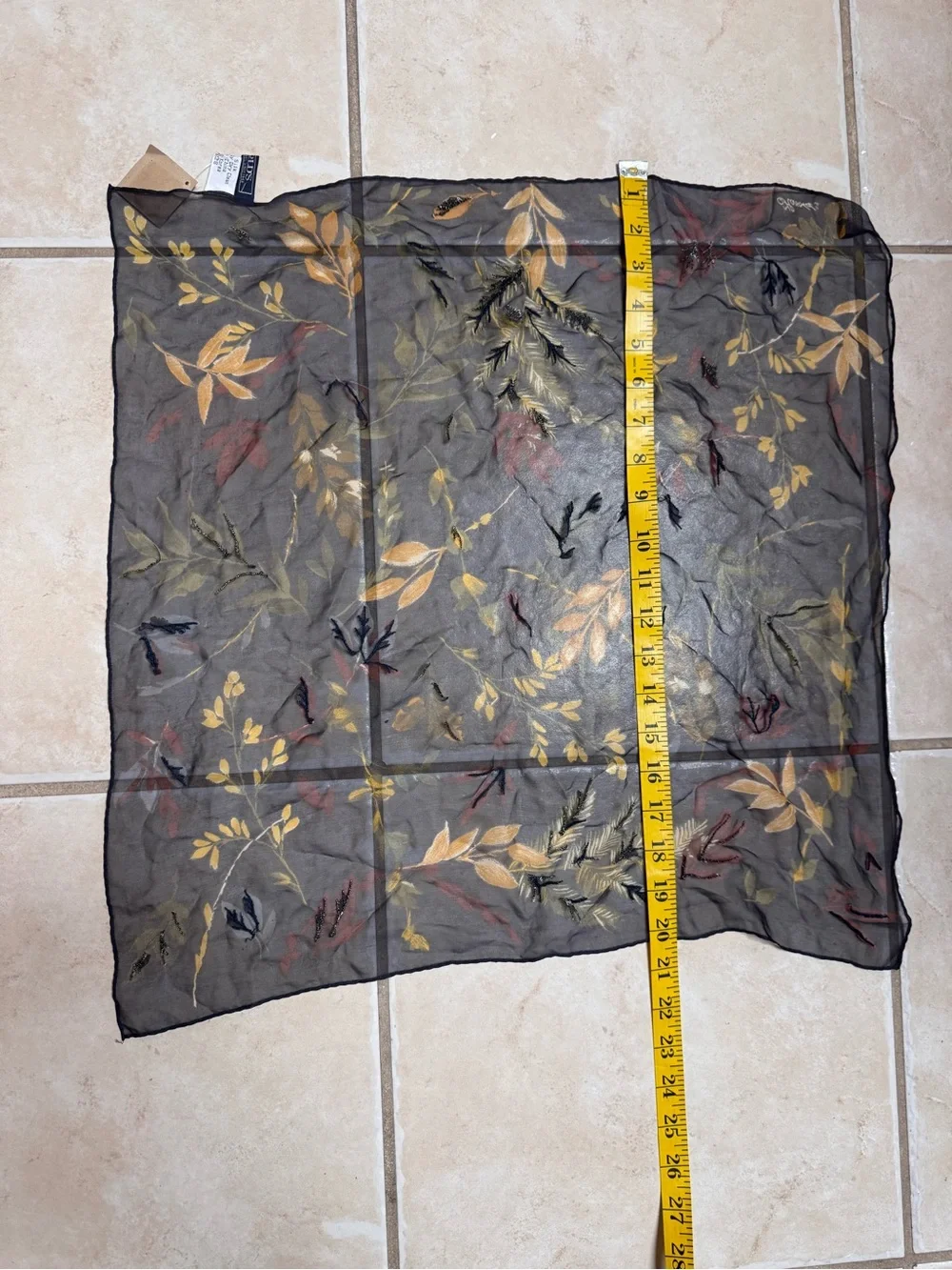 Harold's Vintage Silk Black Scarf with Mustard and Olive Leaf Print